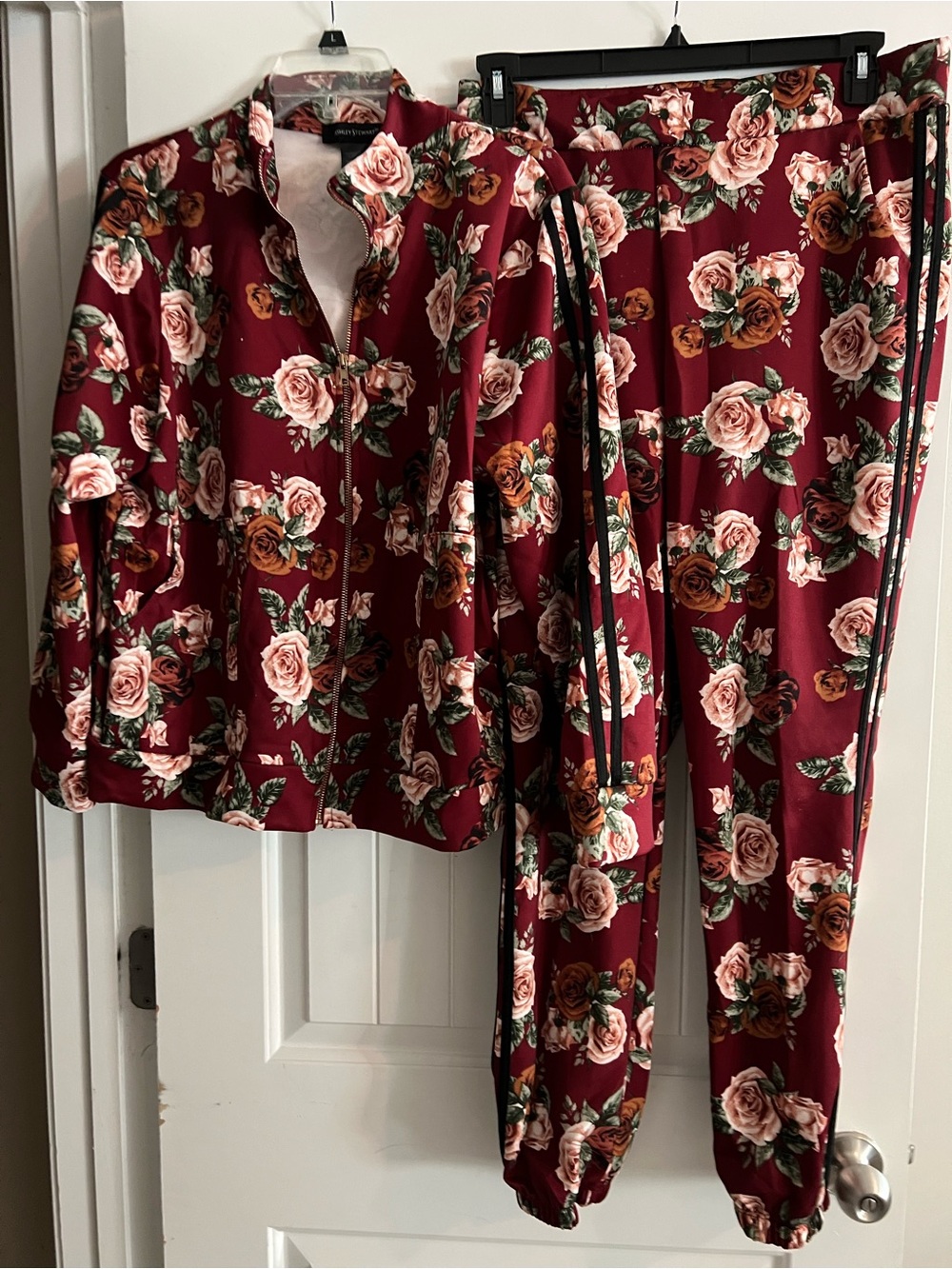 Ashley Stewart Floral Burgundy Women’s Jogger Pants - Matching Set